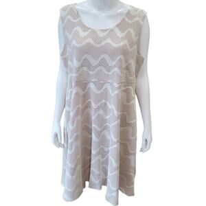 Fresh of LA Sleeveless Laser Cut A-Line Dress 3X Taupe Ivory Embroidery Flowy